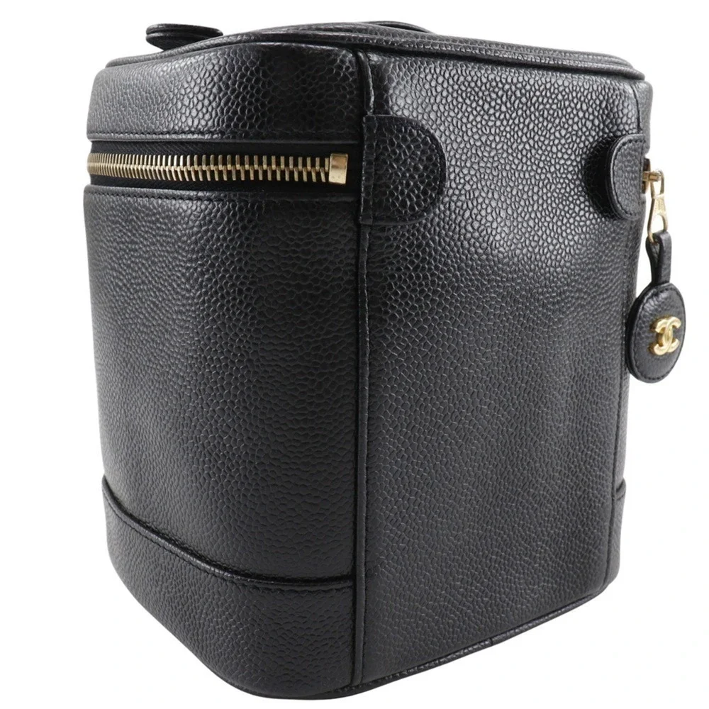 CHANEL Black Caviar Leather Logo Pouch
